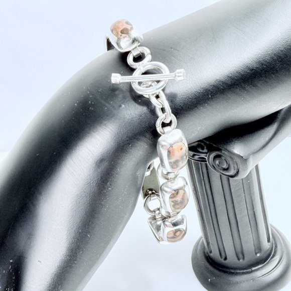 Silpada Rare HTF Sterling Silver & Leopard Jasper Toggle Clasp Bracelet - Picture 6 of 15